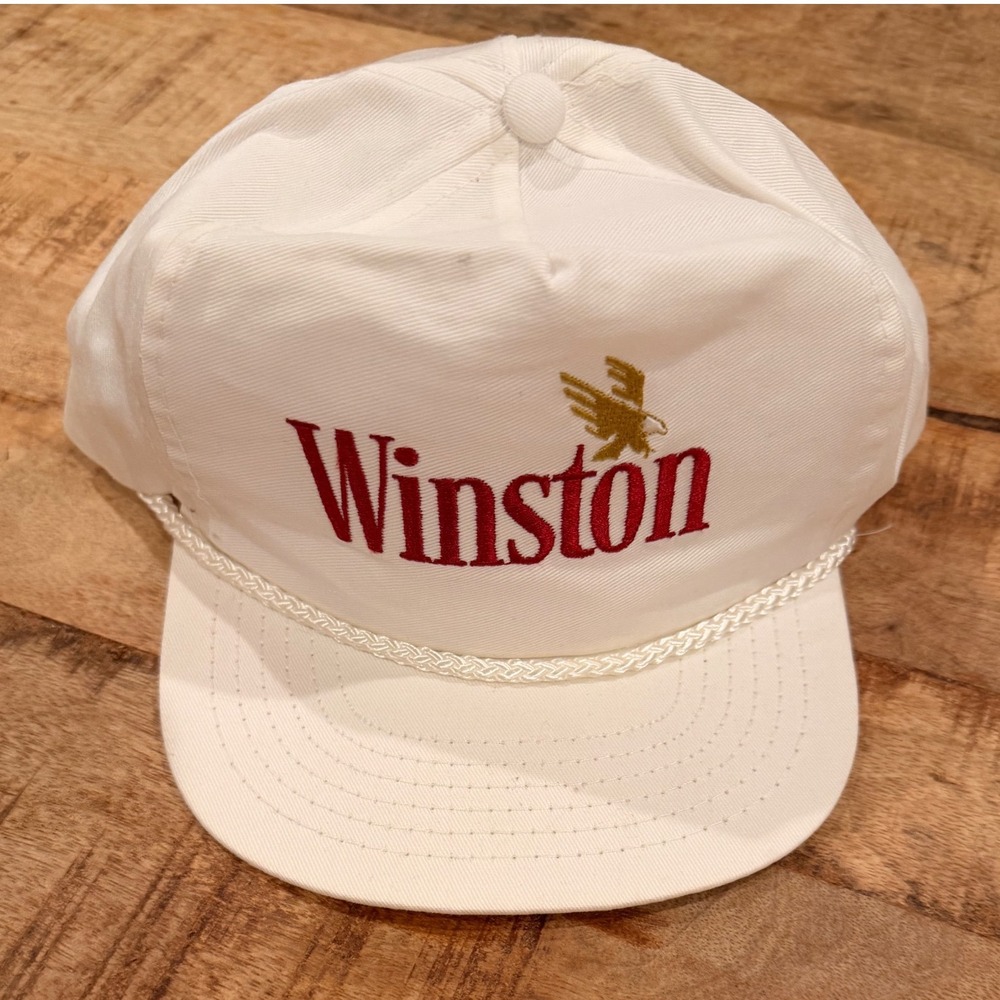 Vintage Winston Cigarettes Snapback Hat White Rope Trucker Cap Gold Eagle Logo